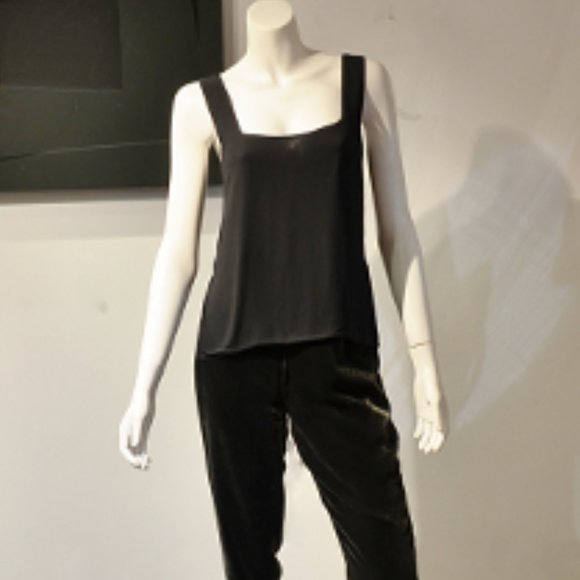 Vintage 90’S Black Silky Ray Square Neck Tank - Picture 1 of 8